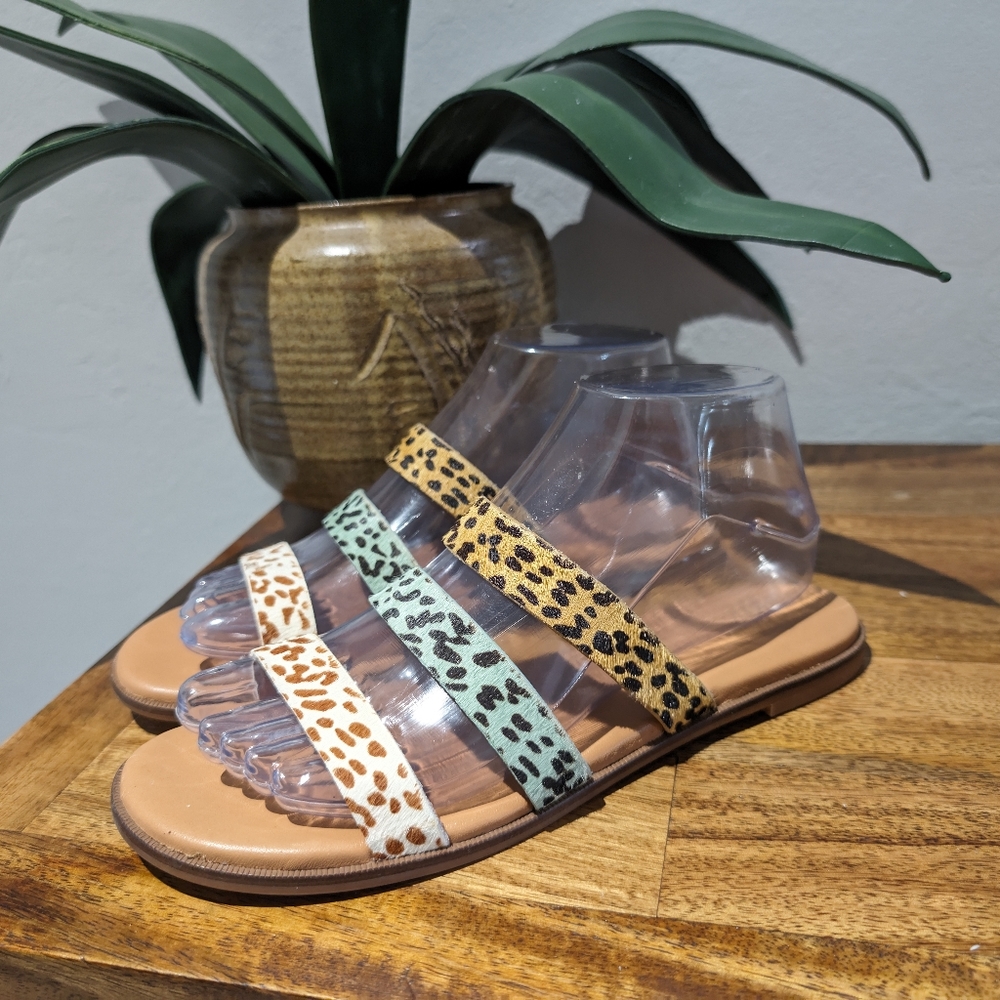 Madewell The Llana Slide‎ Sandal In Calf Hair Sz 7  Strappy Leather Flats